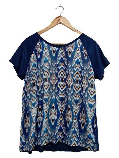 ESQUALO Damen Bluse 40/L Blau Grafisch Kurzarm Bohemian Vintage
