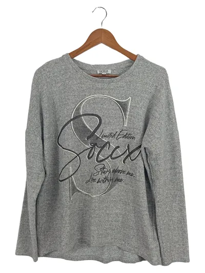 SOCCX Damen Sweatshirt Grau Gr. 34/XS Melierter Logo Print Freizeit