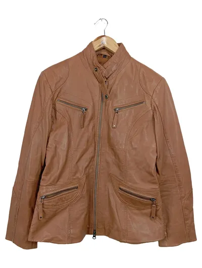 Cabrini Damen Lederjacke Gr. 36/S Braun Klassisch Vintage Elegant