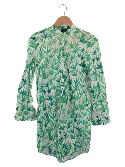 CYRILLUS Damen Blusenkleid 34/XS Grün Blättermuster Hemdblusenkleid