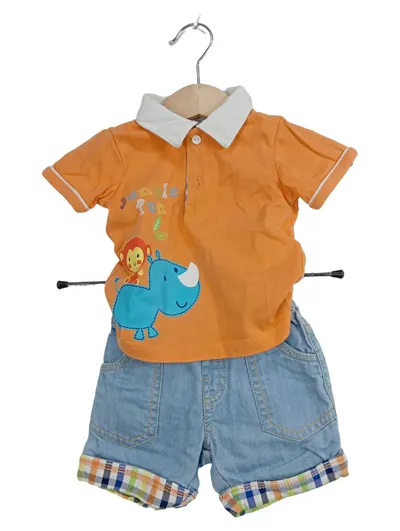 Baby Set Gr. 62 Poloshirt Orange Nashorn Affe Jeansshorts Sommer