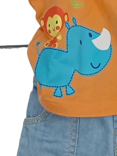 Baby Set Gr. 62 Poloshirt Orange Nashorn Affe Jeansshorts Sommer