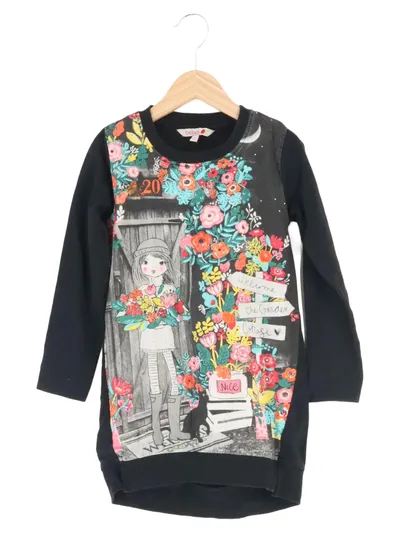 BOBOLI Kinder Freizeitkleid Gr. 116 Schwarz Blumenmuster Langarm