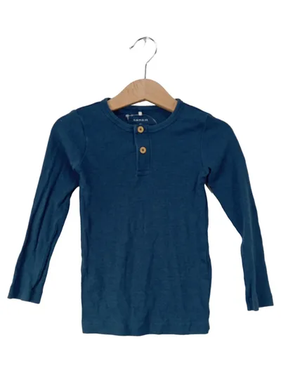 NAME IT Langarmshirt Henley Jungen Gr. 104 Petrol Rippstrick Baumwolle