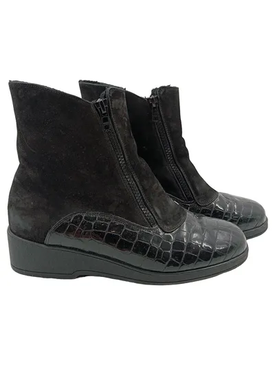 SEMMLER Damen Stiefelette 38.5 Schwarz Leder Vintage Elegant Reißverschluss