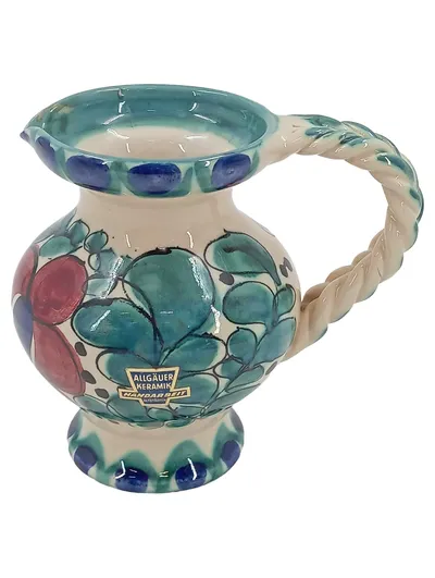 ALLGÄUER KERAMIK Krug Vintage Mehrfarbig Blumen Keramik Handarbeit 12cm
