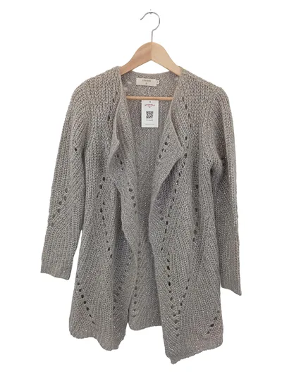 CREAM Damen Strickjacke S/36 Beige Elegant Modisch Lochmuster Pailletten