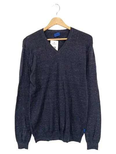 JOOP! Herren Pullover Gr. 46/S Blau Wolle Baumwolle V-Ausschnitt Klassisch