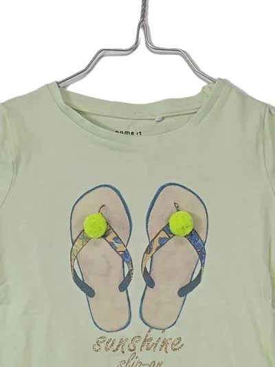 name it Kinder T-Shirt Gr. 98 Baumwolle Kurzarm Tiermotiv Applikation Grün
