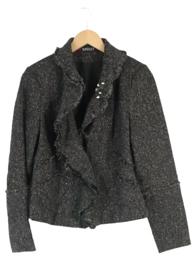 BASSET Blazer Damen Grau Fischgrätenmuster Wolle Elegant Business Gr. 36/S