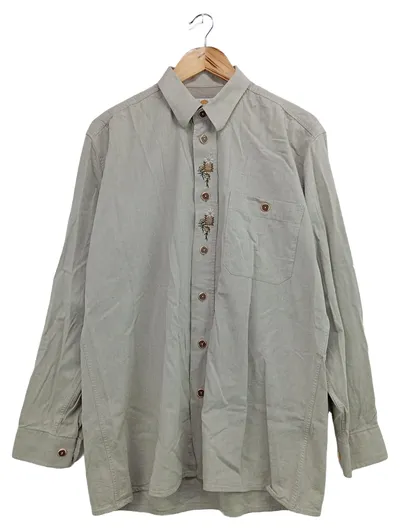 AUMüHLE Trachtenhemd Herren 48/M Beige Langarm Traditionell Stickerei