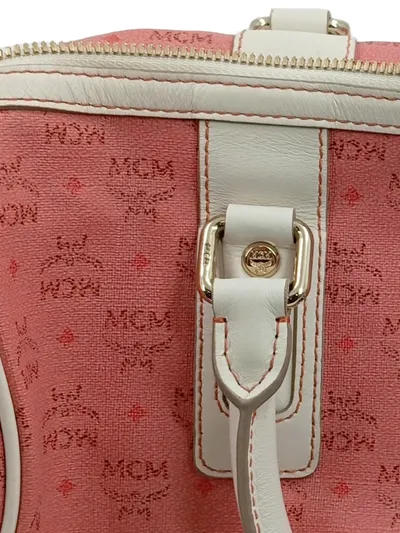 MCM Boston Bag Henkeltasche Monogram Canvas Rosa Weiß Damen Luxus