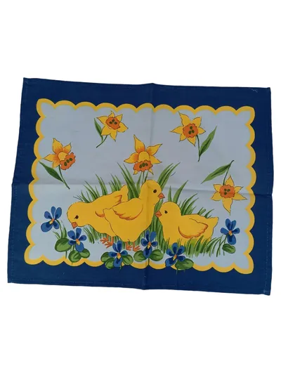 WEBSCHATZ Tischdecke Blau Küken Blumen Vintage Landhaus 37x30 cm Ostern Frühling