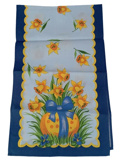 WEBSCHATZ Tischdecke Blau 100x30cm Vintage Klassisch Festlich Blumen Ei