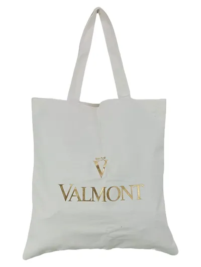 VALMONT Shopper Damen Weiß Baumwolle Tragetasche Klassisch Elegant 38x40 cm