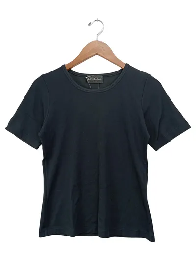 CARLO COLUCCI Damen T-Shirt 38/M Schwarz Rippstrick Klassisch Modisch