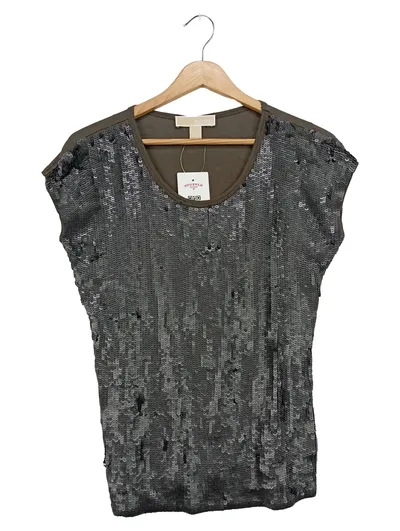 MICHAEL KORS Damen T-Shirt Grau Pailletten Gr. XS/32 Elegant Glamourös