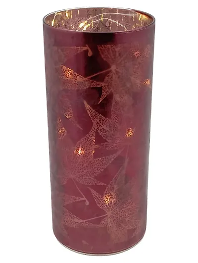 Melinera LED Windlicht Glas Rot Modern Florales Muster 20cm Deko
