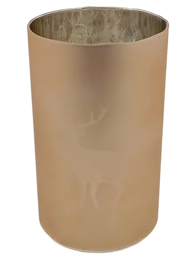 Melinera LED Windlicht Braun Glas Hirsch Motiv Modern Weihnachten Timer 9cm