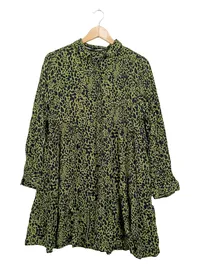 Superdry Damen Blusenkleid Gr. 42/XL Leopardenmuster Grün Tunika 1