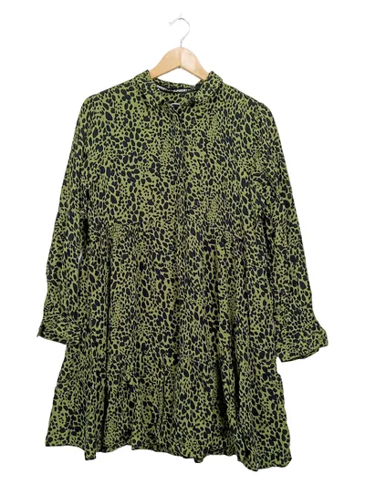 Superdry Damen Blusenkleid Gr. 42/XL Leopardenmuster Grün Tunika