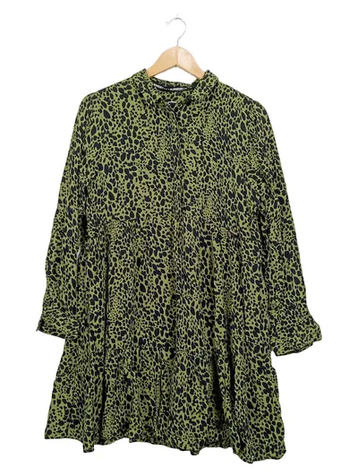 Superdry Damen Blusenkleid Gr. 42/XL Leopardenmuster Grün Tunika