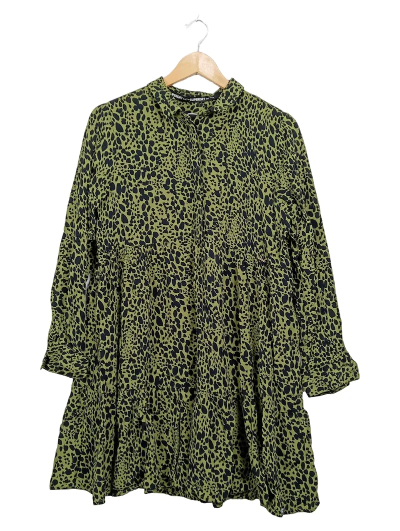 Superdry Damen Blusenkleid Gr. 42/XL Leopardenmuster Grün Tunika 2