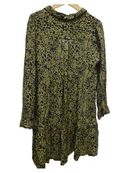 Superdry Damen Blusenkleid Gr. 42/XL Leopardenmuster Grün Tunika 3