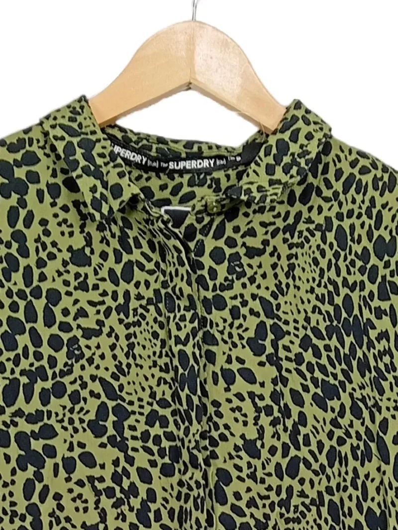 Superdry Damen Blusenkleid Gr. 42/XL Leopardenmuster Grün Tunika 4