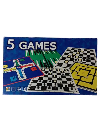 TOP-TOY 5 Games Spielesammlung Brettspiel Schach Dame Backgammon Ludo Kinder