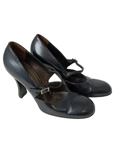 Sergio Rossi Mary Jane Pumps Damen Schwarz Leder Gr. 37.5 Elegant Luxuriös