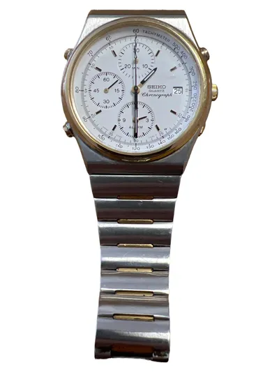 SEIKO Chronograph Herren Armbanduhr Edelstahl Klassisch Silber Business 19cm