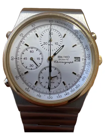 SEIKO Chronograph Herren Armbanduhr Edelstahl Klassisch Silber Business 19cm