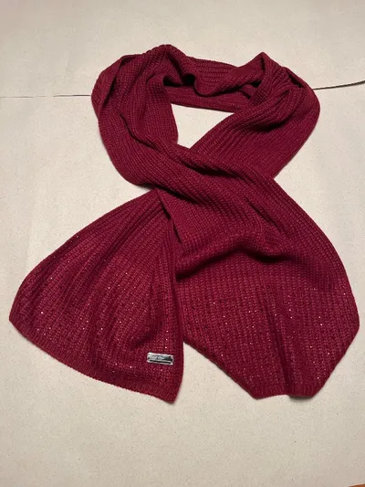 Calvin Klein Damen Schal Rot Glitzer Strick Elegant 200 cm Winterschal