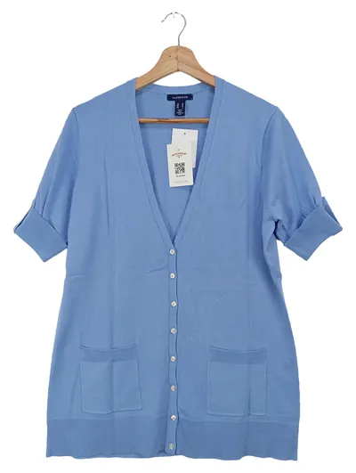 LANDS' END Damen Strickjacke Kurzarm Blau Gr. 38/M Klassisch Elegant