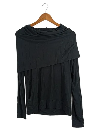 BENCH Damen Langarmshirt Schwarz Gr. 40/M Casual Asymmetrischer Kragen