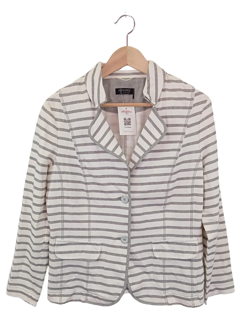 APANAGE Damen Sweatjacke Gr. 44/XXL Grau Gestreift Klassisch Casual 1