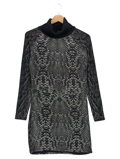 DSQUARED2 Damen Strickkleid Gr. 36/S Schwarz Schlangenmuster Rollkragen Elegant