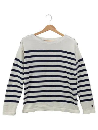 REDGREEN Damen Pullover Gr. 36/S Gestreift Maritim Blau Baumwolle