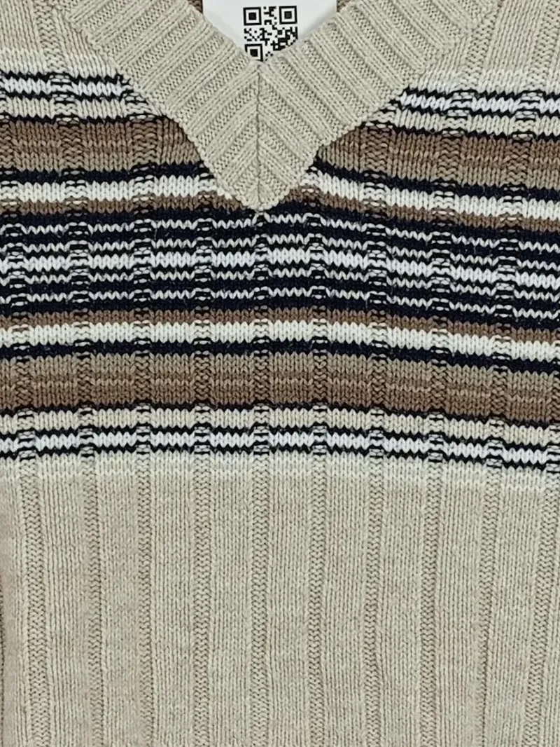 BDG Damen Pullover Strickpullover Cropped Gestreift Beige V-Ausschnitt Gr. 36 S 4