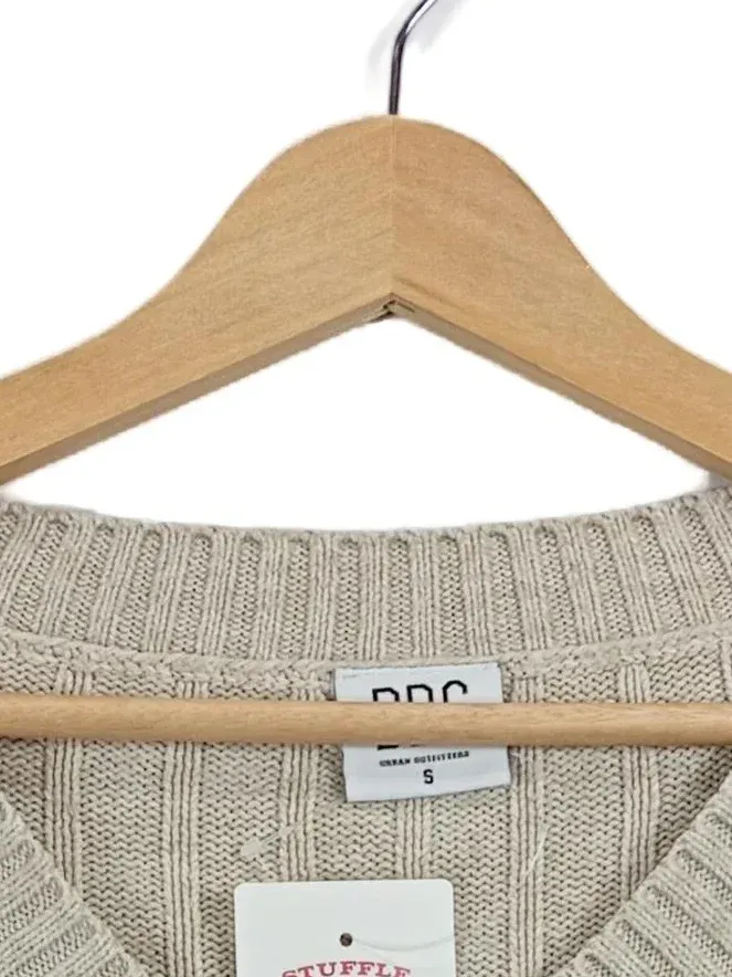 BDG Damen Pullover Strickpullover Cropped Gestreift Beige V-Ausschnitt Gr. 36 S 8