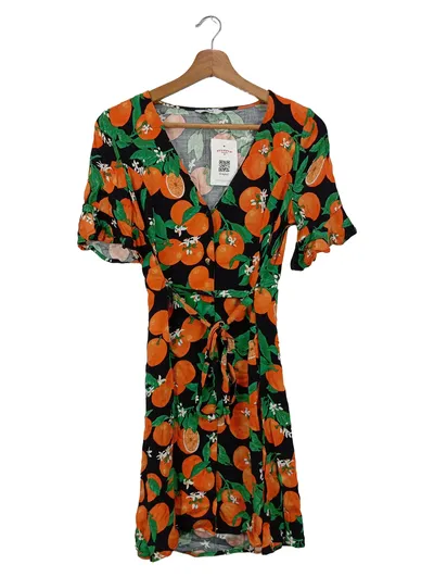 ENVII Damen Freizeitkleid Wickelkleid Gr. 34/XS Mehrfarbig Orangen Print