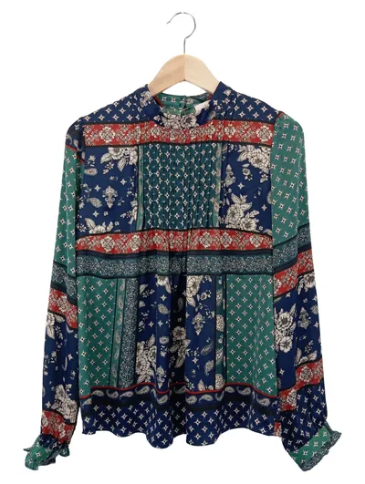 TESINI Damen Bluse 36/S Mehrfarbig Bohemian Ethno Langarm