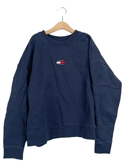 Tommy Jeans Sweatshirt Damen Gr. 38/M Blau Logo Pullover Baumwolle
