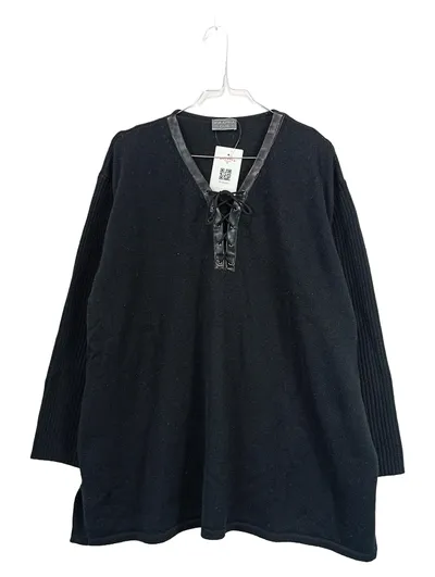 Via Appia Due Pullover Damen Gr. 50 Schwarz Merinowolle Schnürung V-Ausschnitt