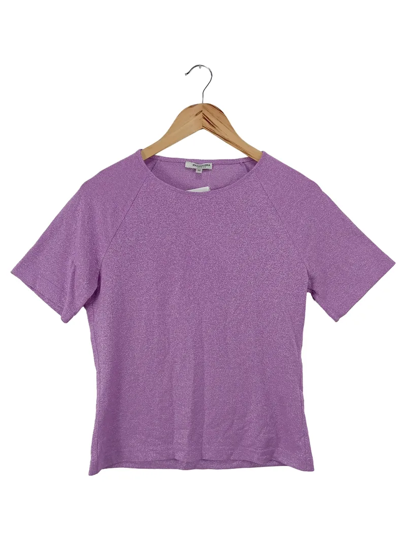 BANDOLERA Damen T-Shirt Lila Gr. 38/M Kurzarm Metallic-Look 1