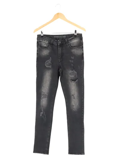 BROOKLYNS OWN Damen Jeans Slim Fit W28/36 Grau Distressed Used Look