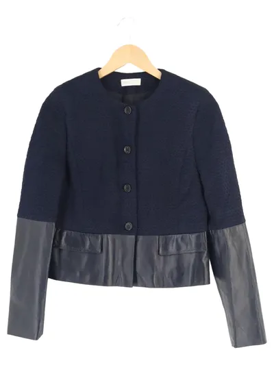ST. EMILE Blazer Damen Gr. 36 Blau Elegant Klassisch Lederdetails Strukturmuster