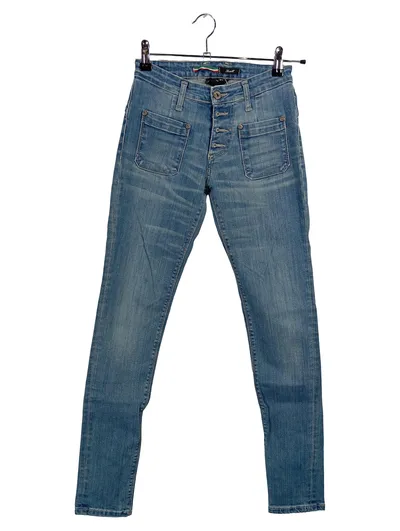 Please Damen Jeans Skinny Blau Knopfleiste Gr. S Made in Italy