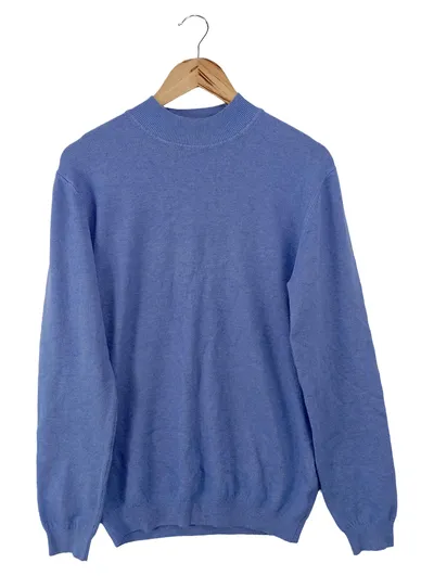 BIKKEMBERGS Pullover Damen 46/3XL Blau Casual Wolle Baumwolle Strick Mock Neck